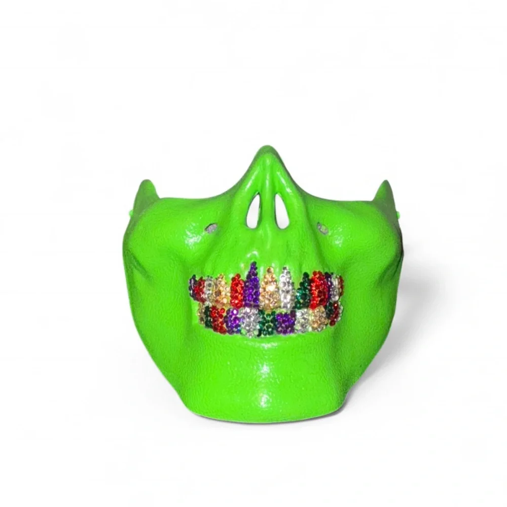 Joker Green Half Skull Mask With Blinged Out Crystal Grillz New